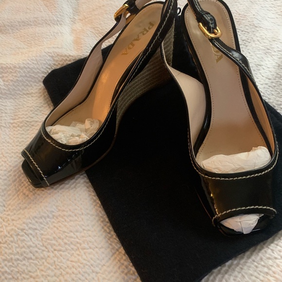Prada Patton leather sling back wedge. - Picture 7 of 10